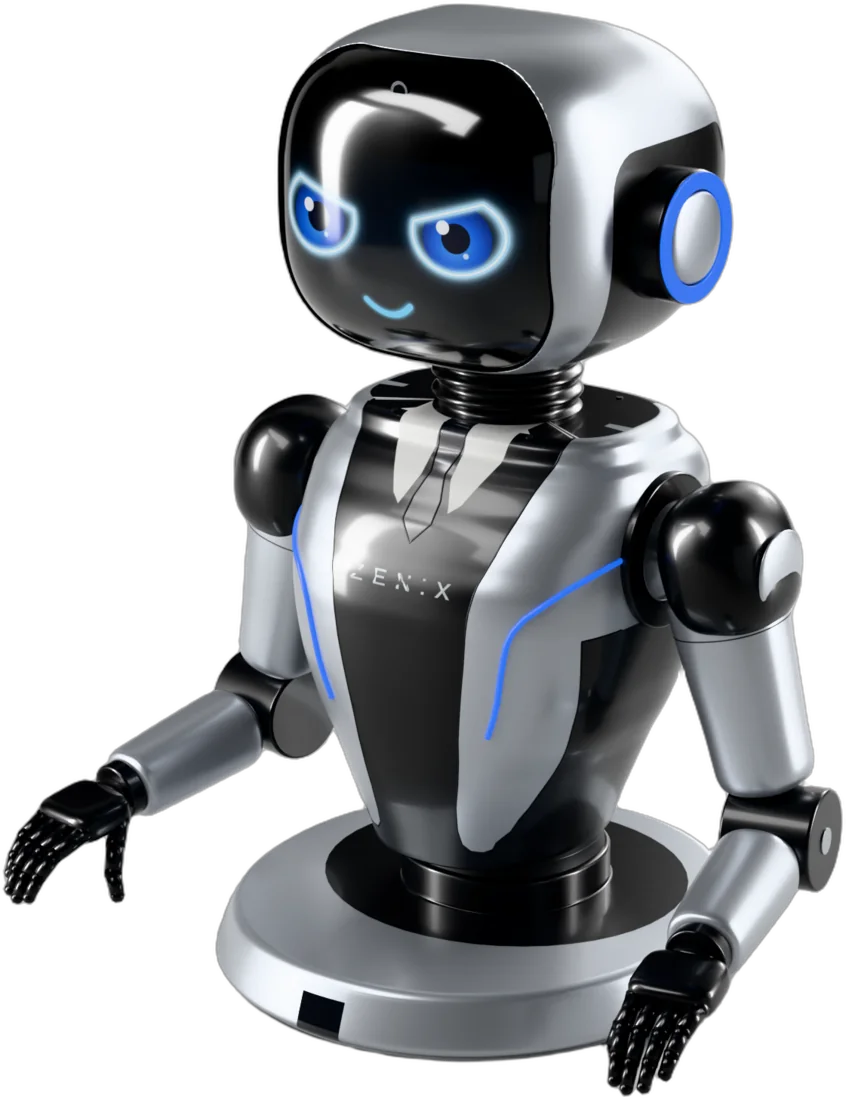 ZENIX ELITE: gümüş ve siyah takım görünümlü robot